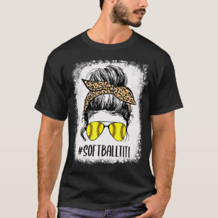 Bleached Softball Titi Life Leopard Messy Bun Moth T-Shirt