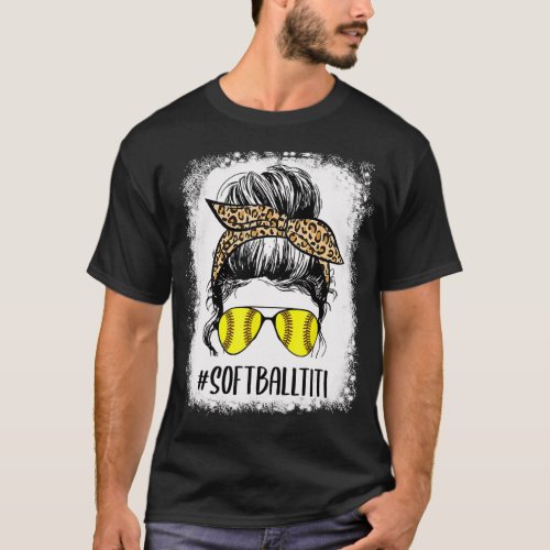Bleached Softball Titi Life Leopard Messy Bun Moth T_Shirt