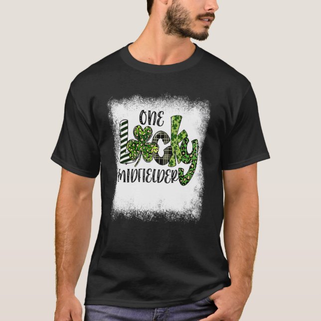 Bleached St Patricks Day Leopard One Lucky Midfiel T-Shirt (Front)