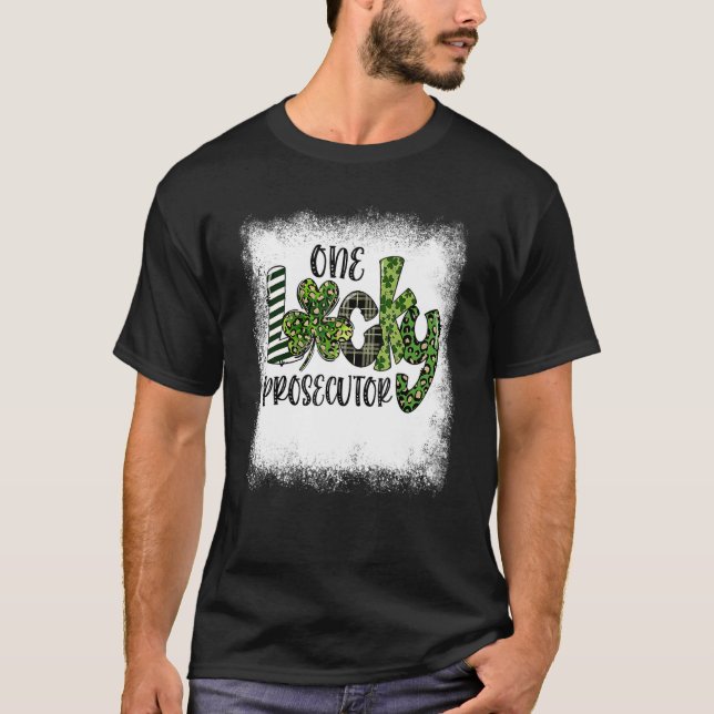 Bleached St Patricks Day Leopard One Lucky Prosecu T-Shirt (Front)