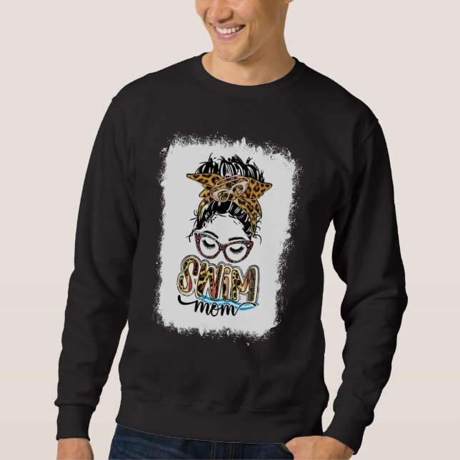 Bleached Swim Mom Leopard Messy Bun Swimmer Mom Mo Sweatshirt (Front)
