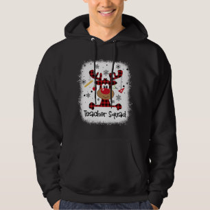 Bleached Teacher Squad Reindeer Red Plaid Christma Hoodie