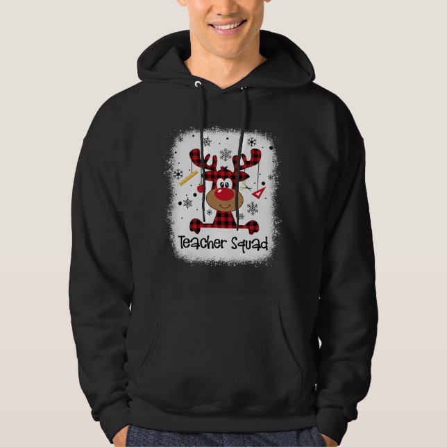 Bleached Teacher Squad Reindeer Red Plaid Christma Hoodie (Front)