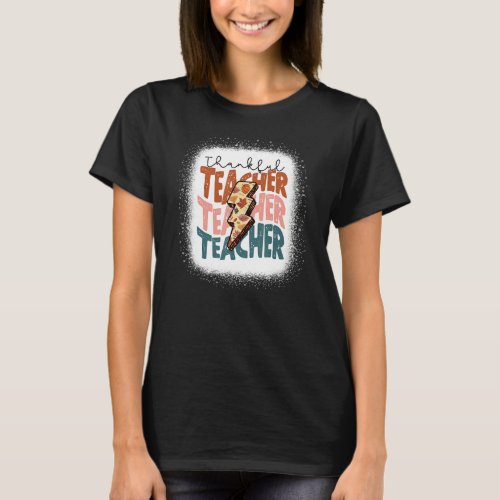 Bleached Thankful Teacher Blessed Teacher Fall Tha T_Shirt