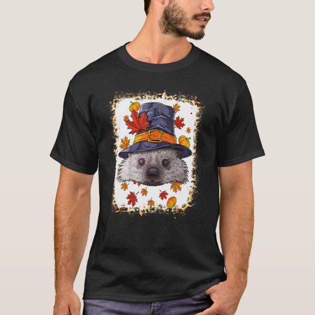 Bleached Thanksgiving Hedgehog Pilgrim Costume Fal T-Shirt (Front)