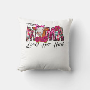Bleached This Mama Loves Her Herd Mother's Day Cow Throw Pillow