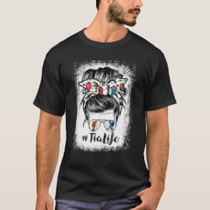 Bleached Tia Life Hockey Mothers Day Messy Bun T-Shirt