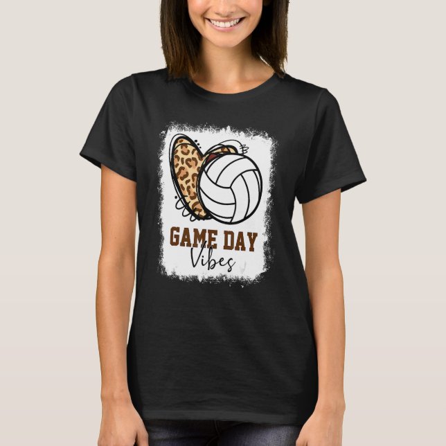 Bleached Volleyball Game Day Vibes Volleyball Mom  T-Shirt (Front)