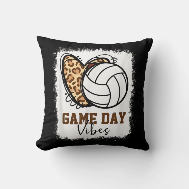 Bleached Volleyball Game Day Vibes Volleyball Mom  Throw Pillow (Front)