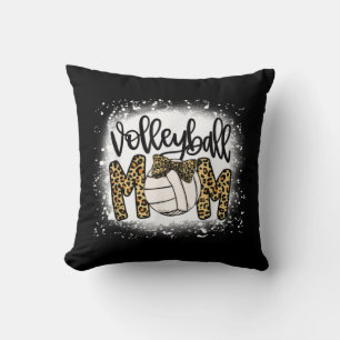 Bleached Volleyball Mom Leopard Fun Ball Mom Mothe Throw Pillow