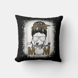 Bleached Volleyball Mom Life Leopard Messy Bun Gam Throw Pillow