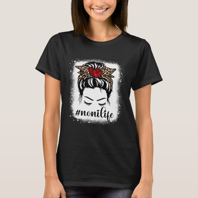 Bleaches Noni Life Messy Bun Leopard Print Women M T-Shirt (Front)