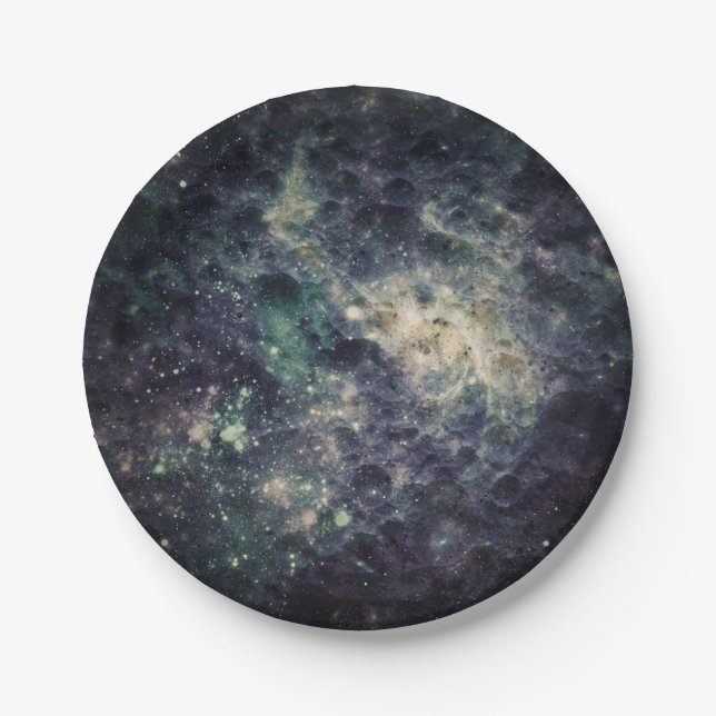Bleak Galaxy Space Rock Birthday Party Paper Plates (Front)