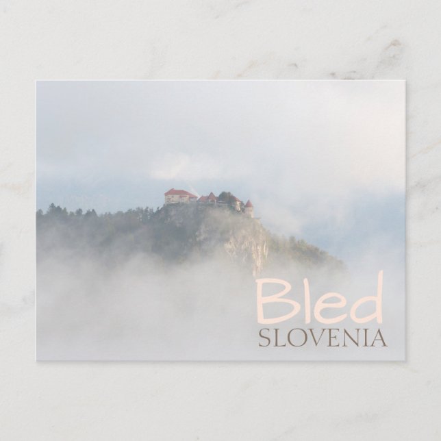 Bled castle surrounded by clouds postcard (Front)