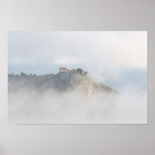 Bled castle surrounded by clouds poster