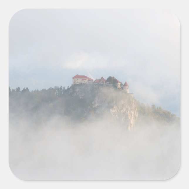 Bled castle surrounded by clouds square sticker (Front)