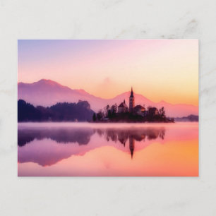Bled Island in Bled Lake Slovenia at Sunrise Postcard