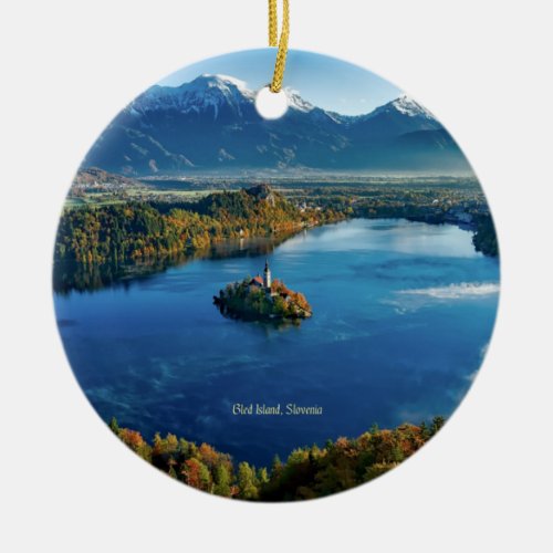 Bled Island Slovenia scenic Ceramic Ornament