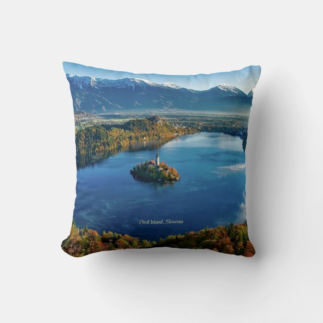 Bled Island, Slovenia, scenic Throw Pillow (Front)