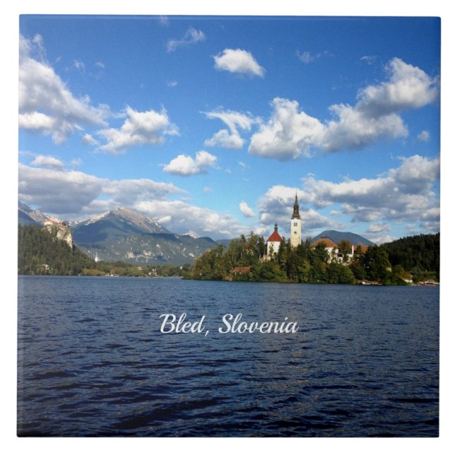 Bled, Slovenia--landscape photograph, Ceramic Tile (Front)