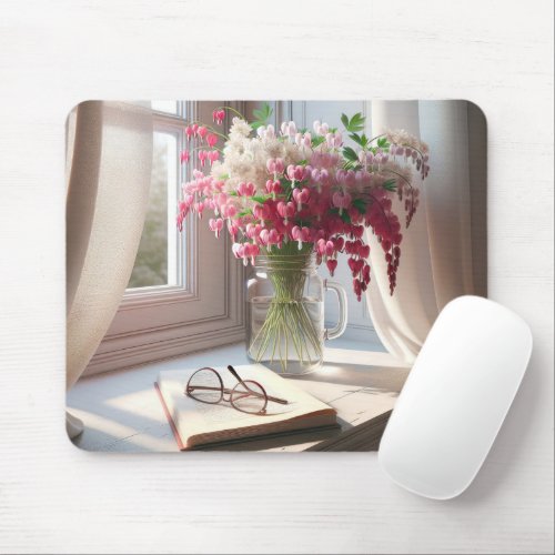 Bleeding Heart Bouquet With Book Mouse Pad