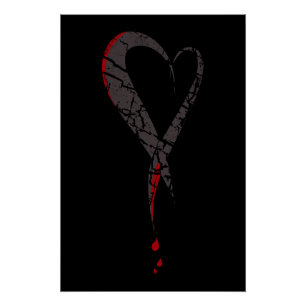 Bleeding heart. Wounded sad heart. Darkness. Poster