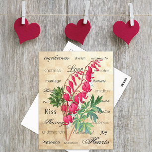 Bleeding Hearts Botanical Love Typography Postcard