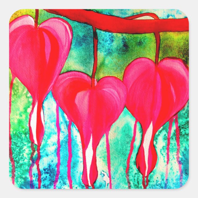Bleeding Hearts flowers art Square Sticker (Front)