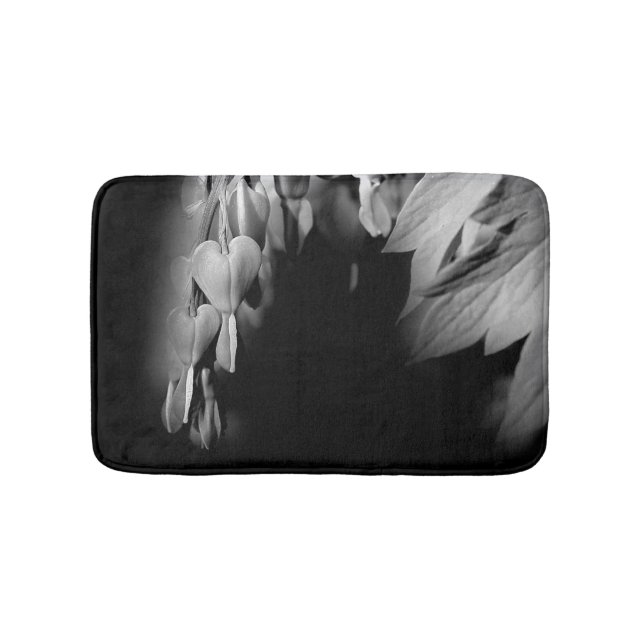Bleeding Hearts Flowers In Black And White Bathroom Mat (Front)