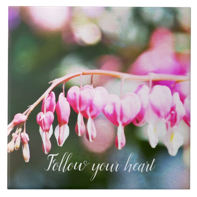 Bleeding Hearts Flowers pink floral photography Ceramic Tile (Front)