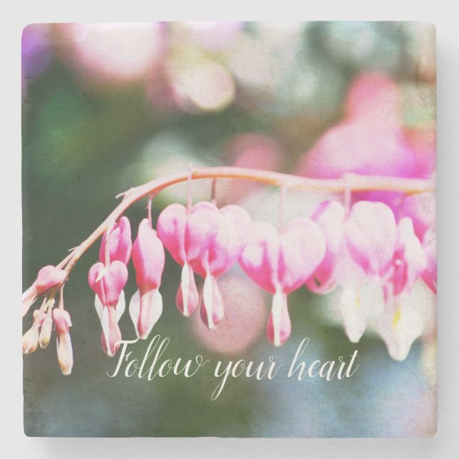 Bleeding Hearts Flowers pink floral photography Stone Coaster (Front)
