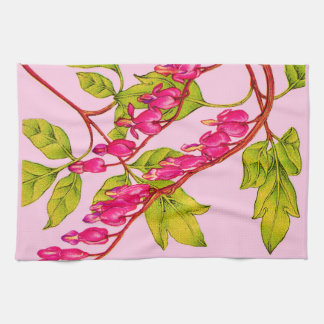 bleeding hearts flowers print kitchen towel