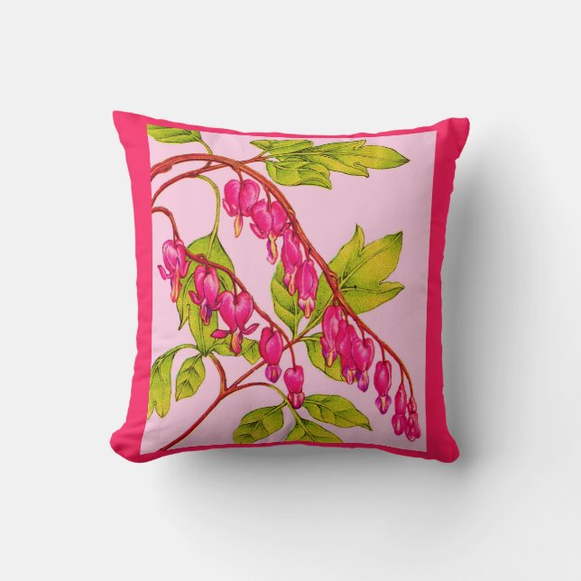 bleeding hearts flowers print throw pillow (Front)