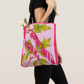 bleeding hearts flowers print tote bag