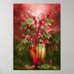 Bleeding Hearts In Heart Vase Art Poster/Print Poster