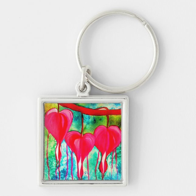 Bleeding Hearts Watercolor abstract Keychain (Front)