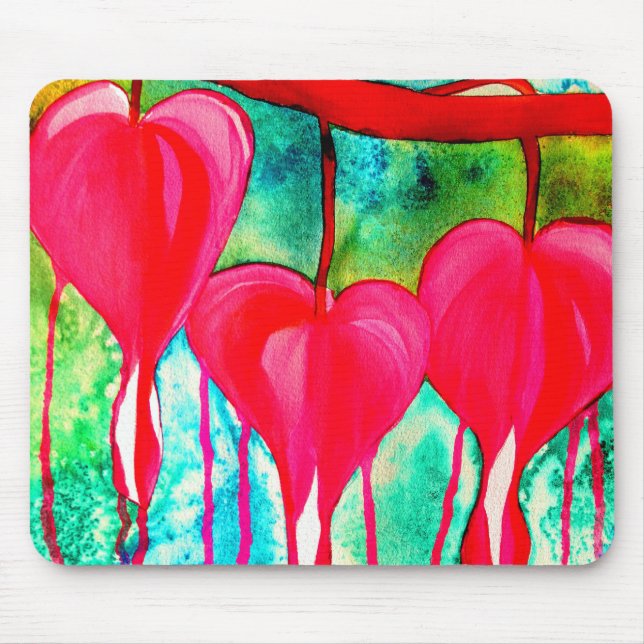 Bleeding Hearts Watercolor abstract Mouse Pad (Front)