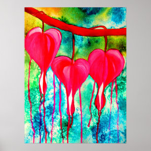 Bleeding Hearts Watercolor abstract Poster