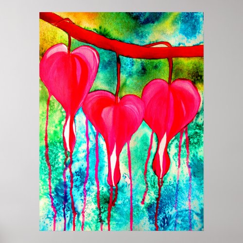 Bleeding Hearts Watercolor abstract Poster