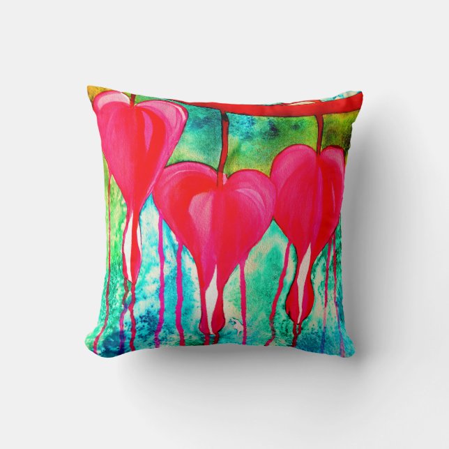 Bleeding Hearts Watercolor abstract Throw Pillow (Front)