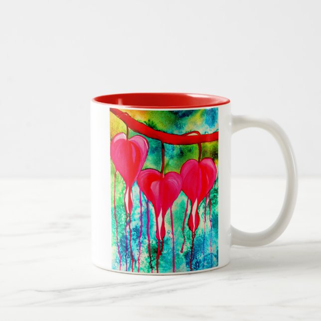 Bleeding Hearts Watercolor abstract Two-Tone Coffee Mug (Right)