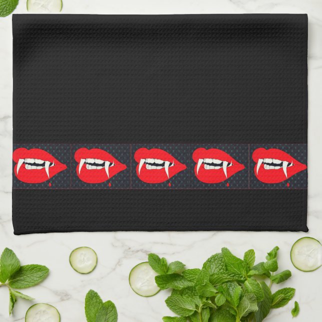 Bleeding Vampire Fangs Kitchen Towel (Folded)