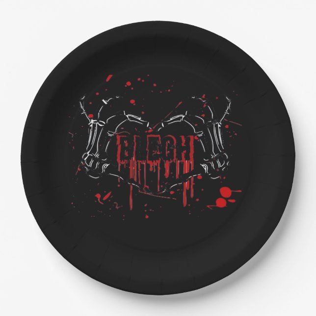 Blegh Breakdown Skeleton Heart Hands Emo Screamo Paper Plates (Front)