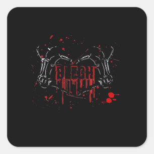 Blegh Breakdown Skeleton Heart Hands Emo Screamo Square Sticker