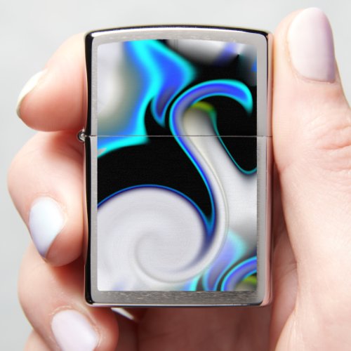 Blend of smooth with blue neon curves over shadow  zippo lighter