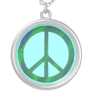 Blended blue and green Peace Sign Necklace