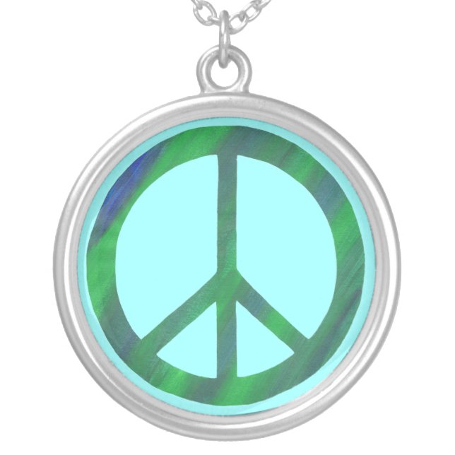 Blended blue and green Peace Sign Necklace (Front)