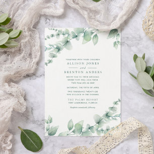 Blended Families Botanical Greenery Wedding Invitation