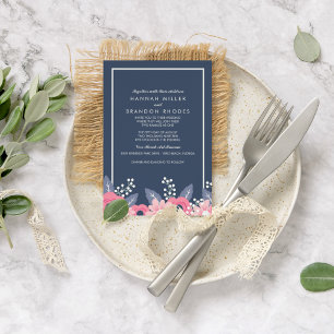 Blended Families Brilliant Blue Floral Wedding Invitation