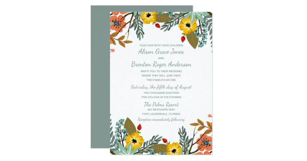 Blended Families Garden Floral Wedding Invitation